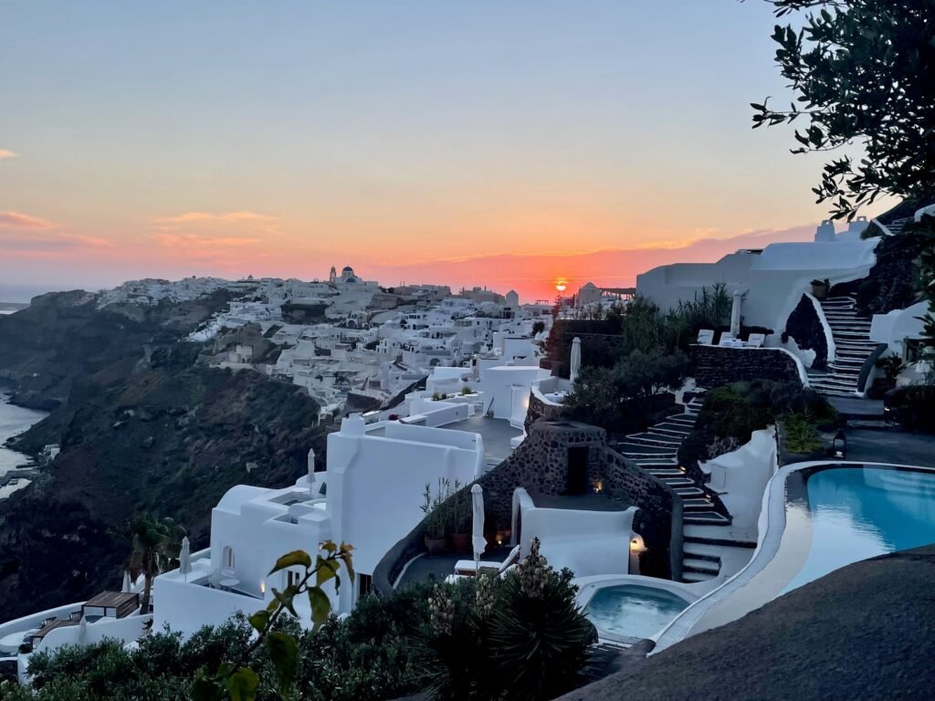 sunset over oia